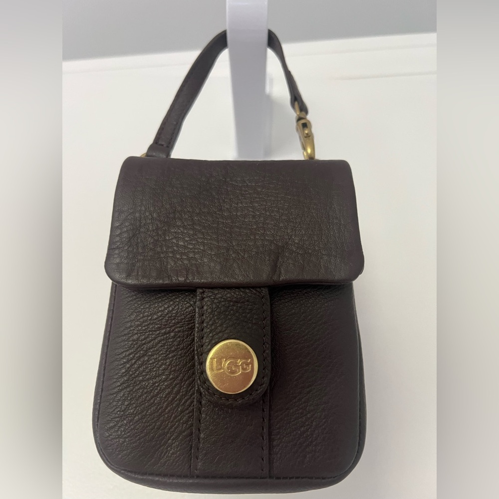 UGG Brown Mini Bag with Pebble Leather and Gold Clasp